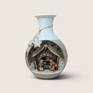 1990s Roman Inc Ceramic Light Up Nativity Vase Holiday Luminary